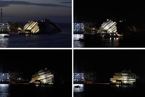 Costa Concordia é erguido com sucesso na Itália