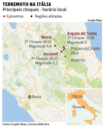 Epicentro do grave terremoto que atingiu a Itália